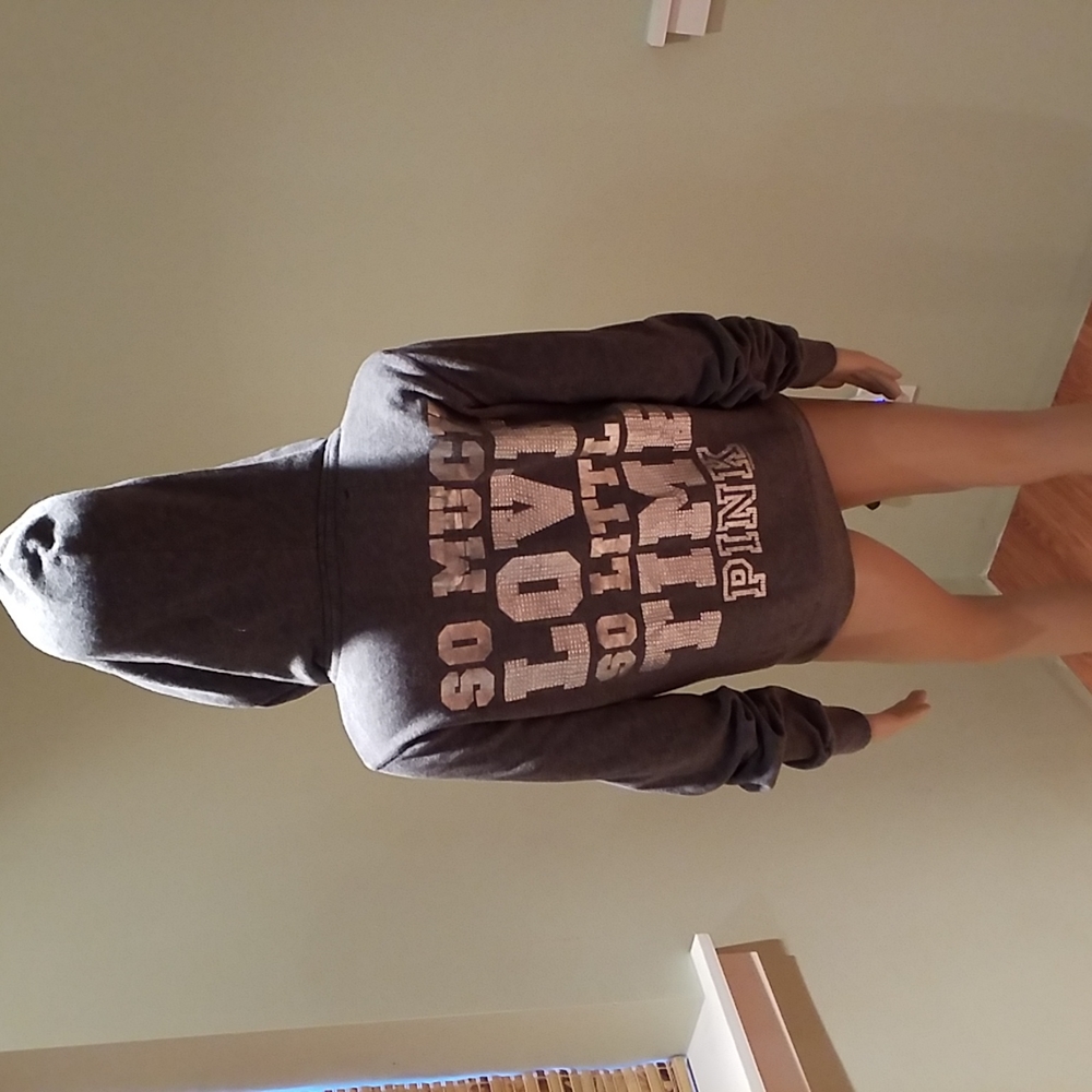 Victoria's Secret Pink Rhinestone Gray Hoodie Size M